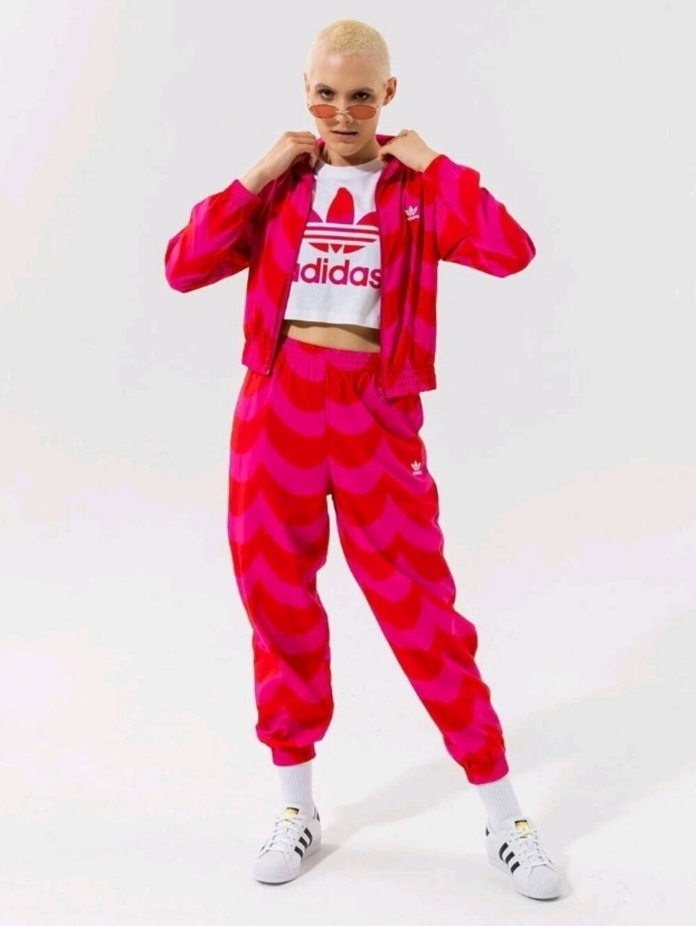 NWT Adidas Marimekko Womens' Pink/Red Wave Track Pants Size Medium
